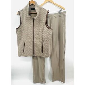 Onque Casual Womens Full Zip Tan Y2K Vest Pants Sweats Set Sz XL GG27